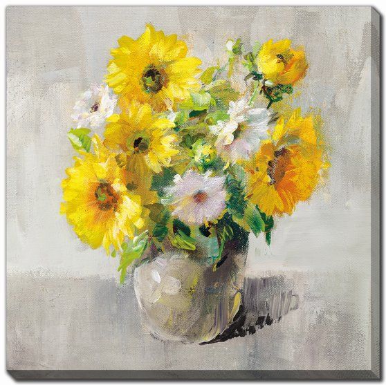 Sunflower Still Life I On Gray