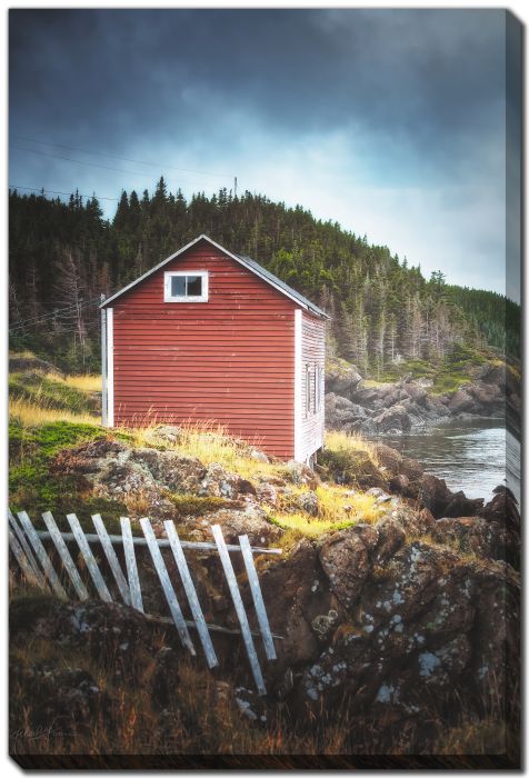 Fallen Fence Rocky Shoreline Shed Red