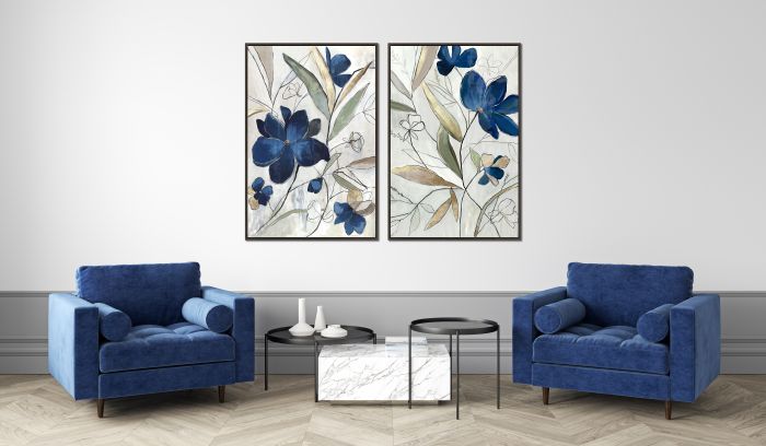 Modern Blue Floral Set of 2
